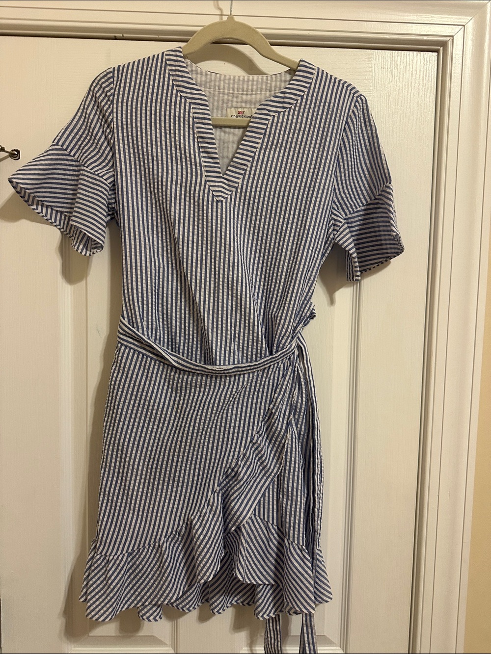 Vineyard Vines Blue and White Striped Wrap Mini Dress